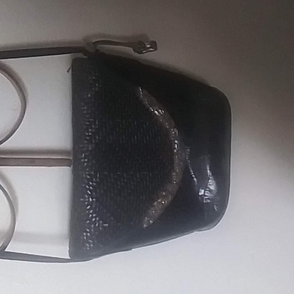Brighton shoulder bag. Black croco and woven leather with gorgeous silver accent